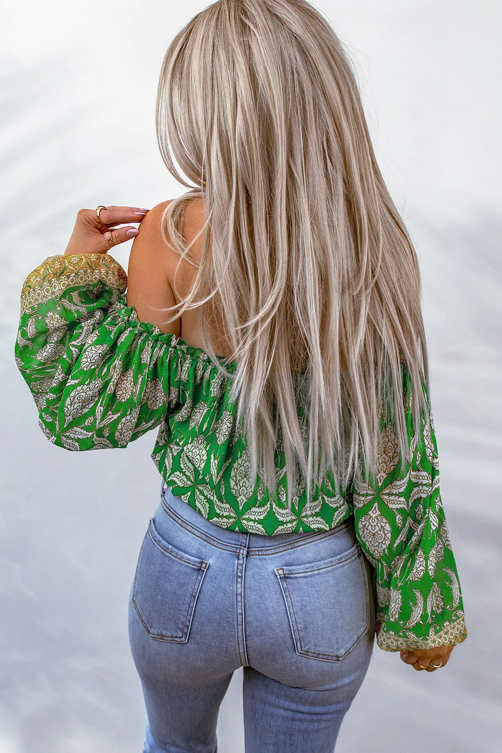 Bohemian Printed Tassel Tie Blouse