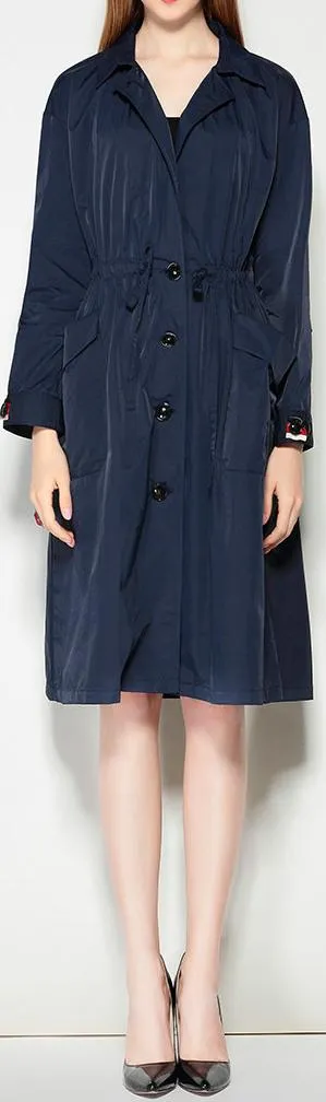 Draw-String Single-Breasted Trench Coat - Red or Dark Blue