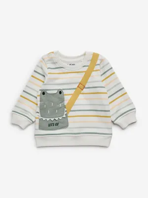 HOP Baby White Striped Cotton-Blend Sweatshirt