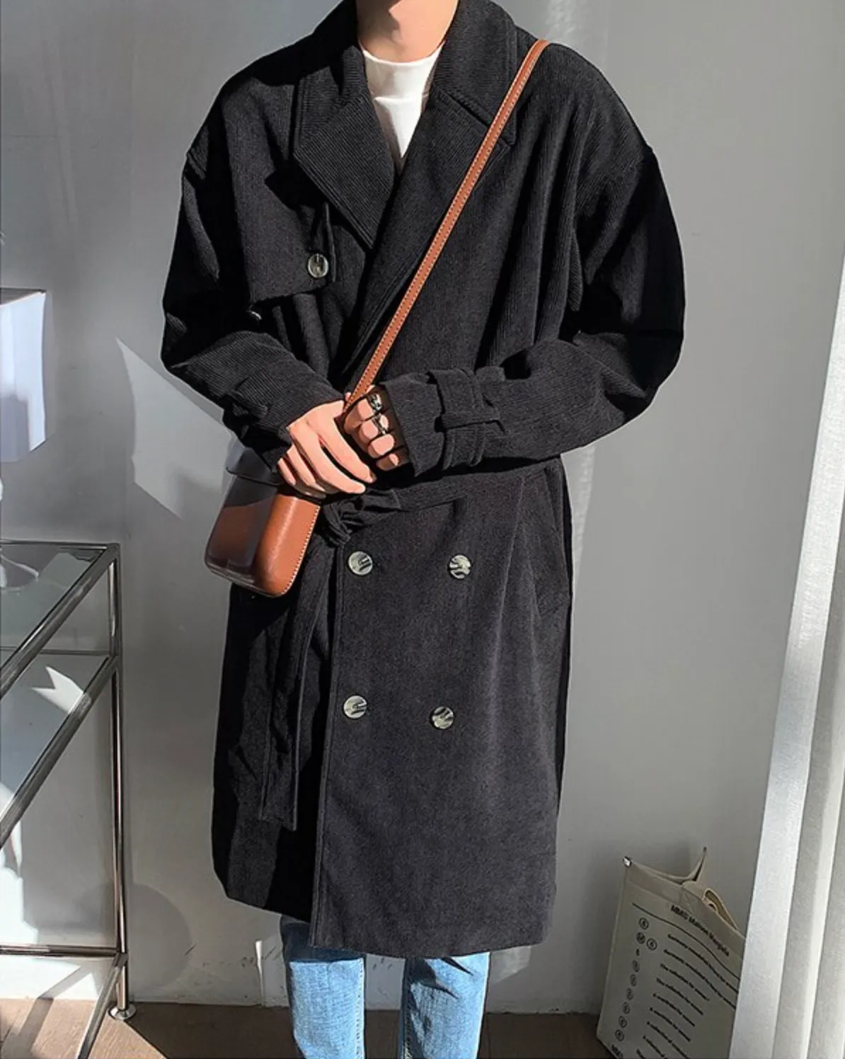 [Korean Style] 2 Colors Corduroy Oversized Double Coats