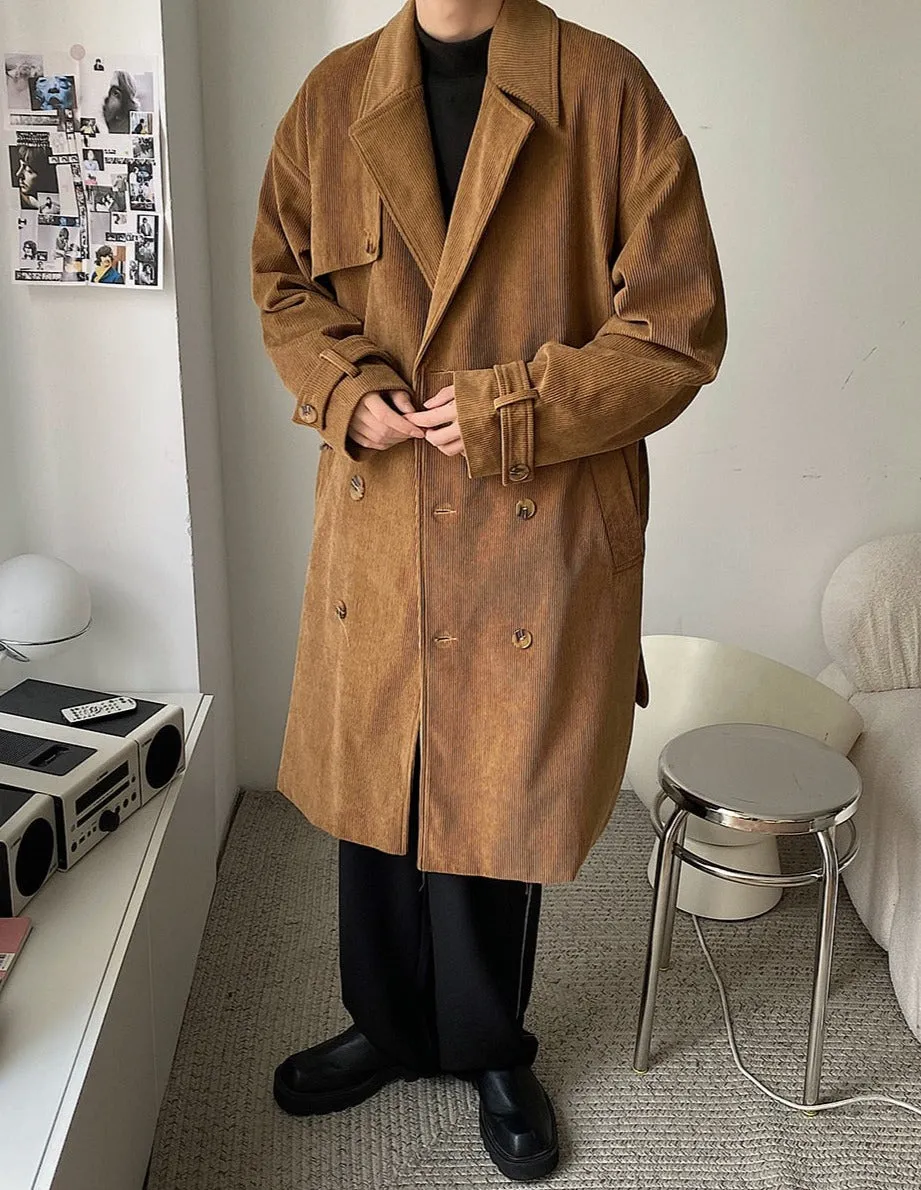 [Korean Style] 2 Colors Corduroy Oversized Double Coats
