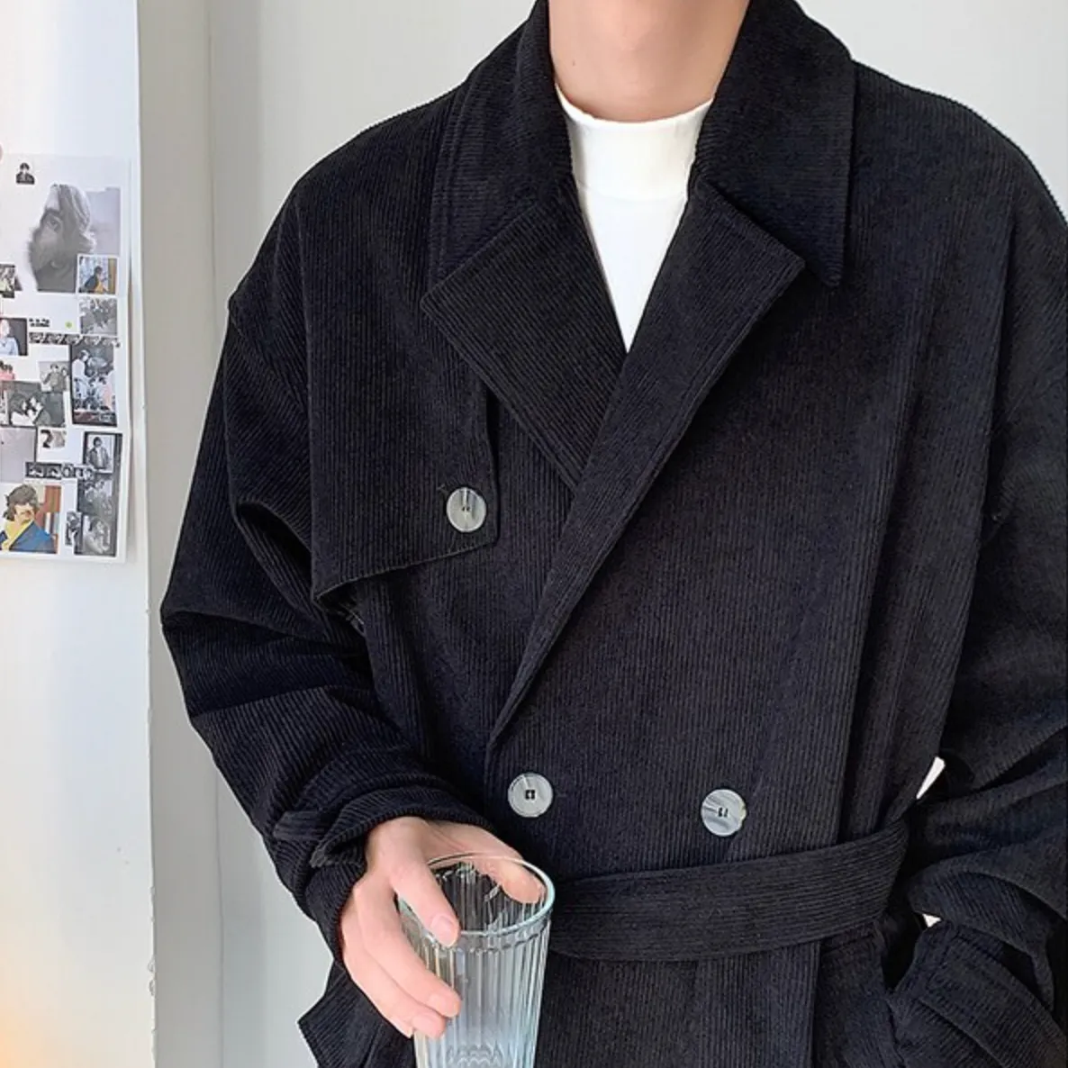 [Korean Style] 2 Colors Corduroy Oversized Double Coats