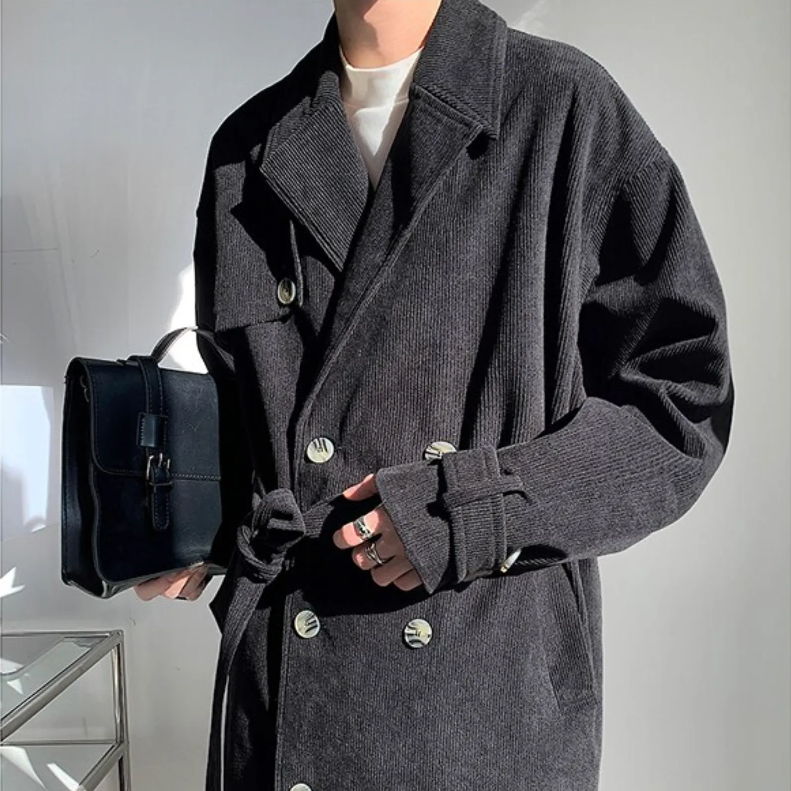[Korean Style] 2 Colors Corduroy Oversized Double Coats