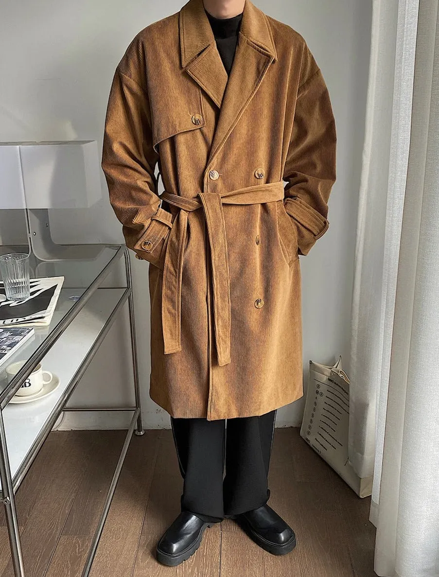[Korean Style] 2 Colors Corduroy Oversized Double Coats