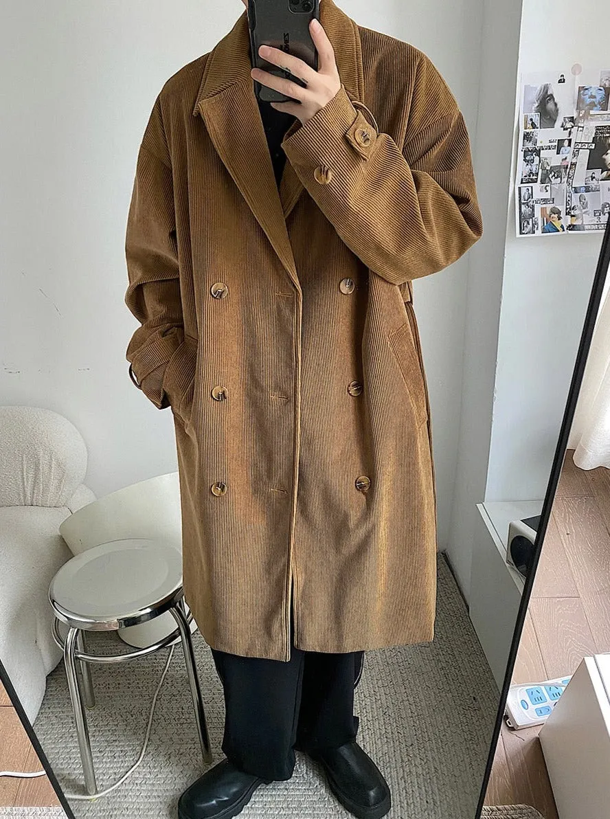 [Korean Style] 2 Colors Corduroy Oversized Double Coats