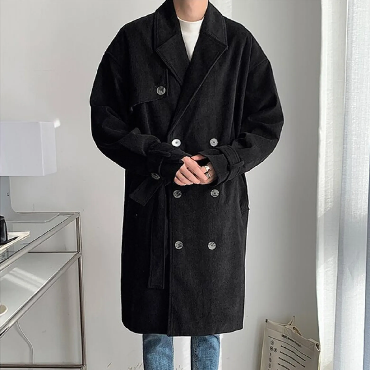 [Korean Style] 2 Colors Corduroy Oversized Double Coats