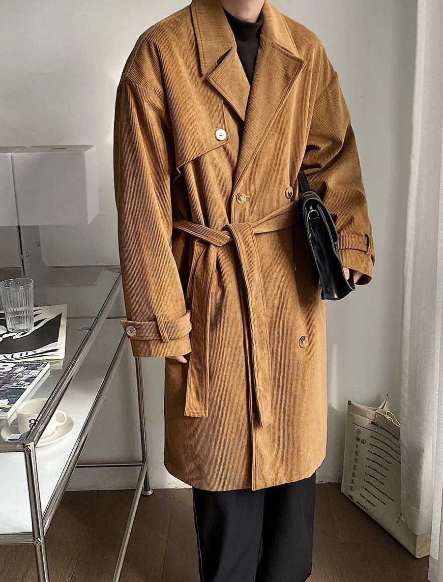 [Korean Style] 2 Colors Corduroy Oversized Double Coats