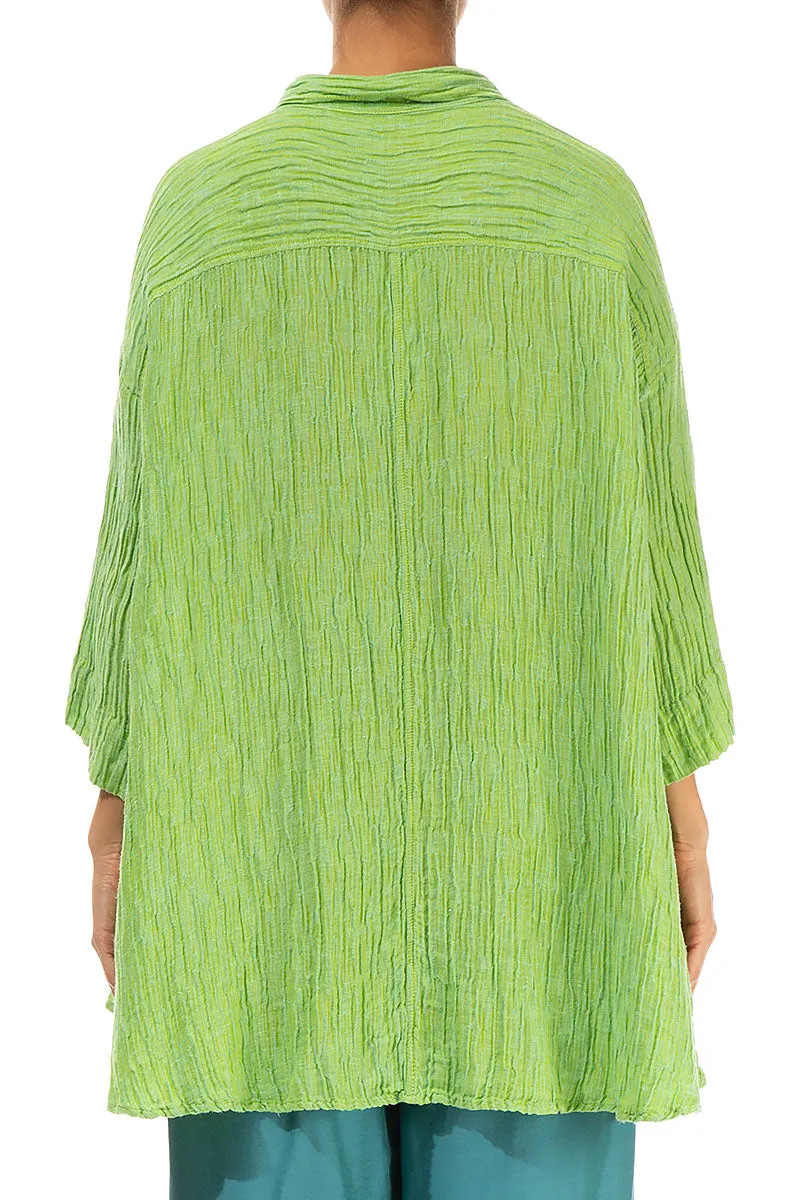 Loose Crinkled Lime Silk Shirt