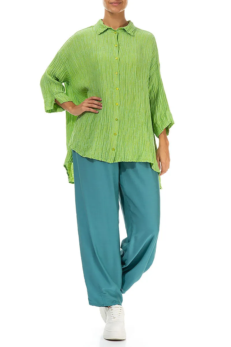 Loose Crinkled Lime Silk Shirt