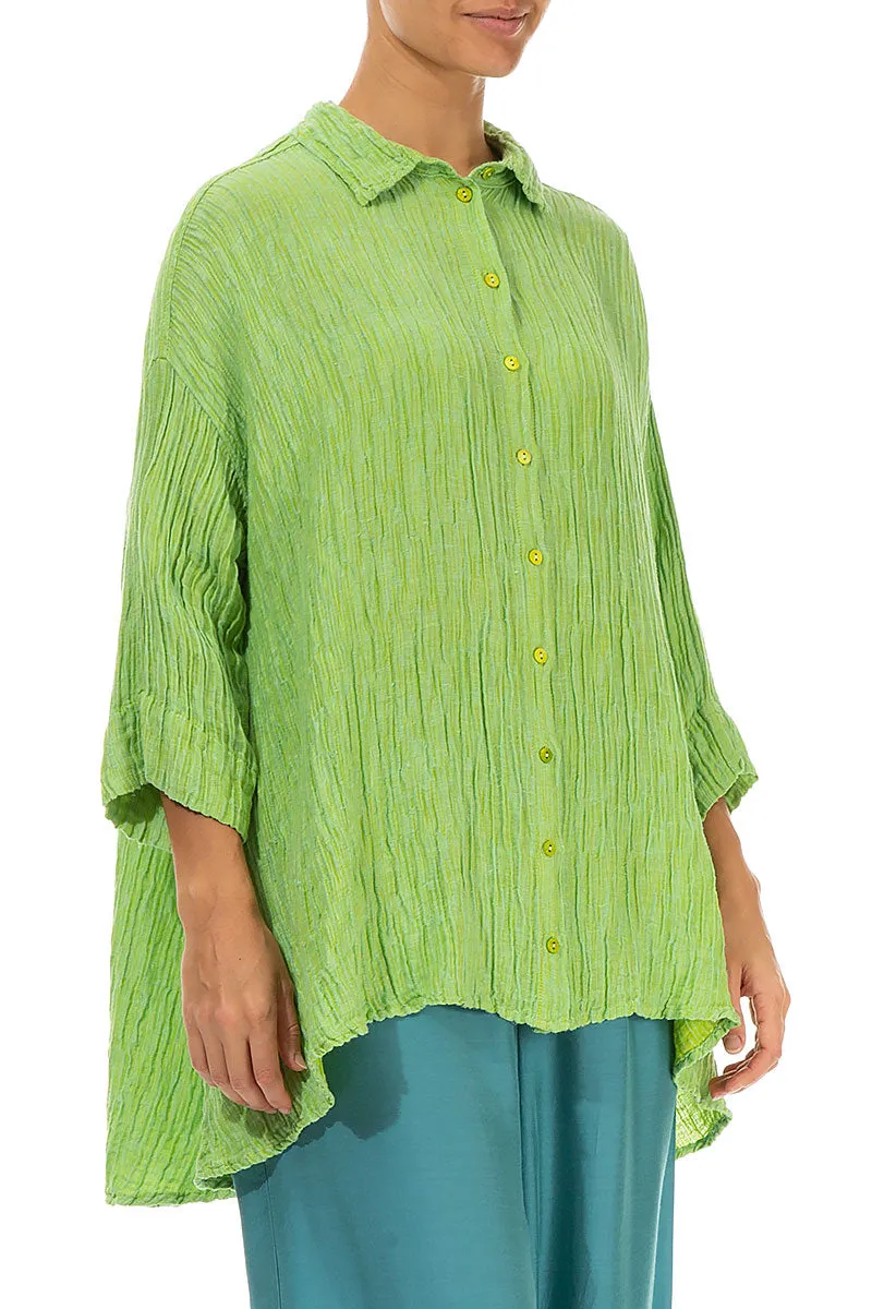 Loose Crinkled Lime Silk Shirt