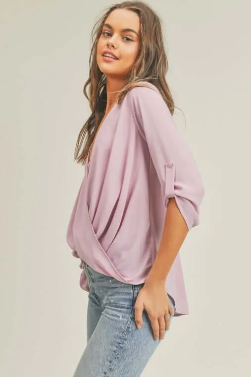 Mauve Tab Sleeve Surplice Top
