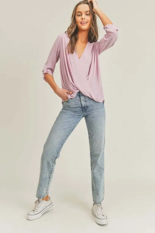 Mauve Tab Sleeve Surplice Top