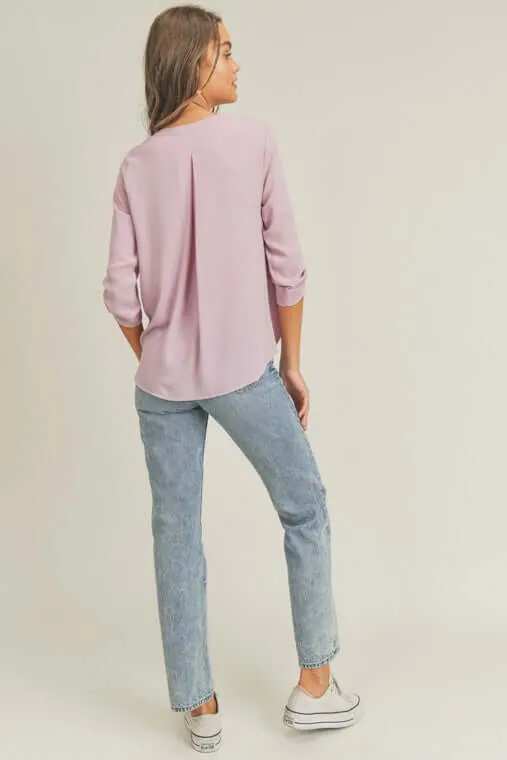 Mauve Tab Sleeve Surplice Top