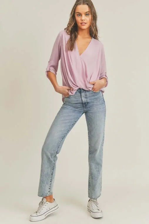 Mauve Tab Sleeve Surplice Top