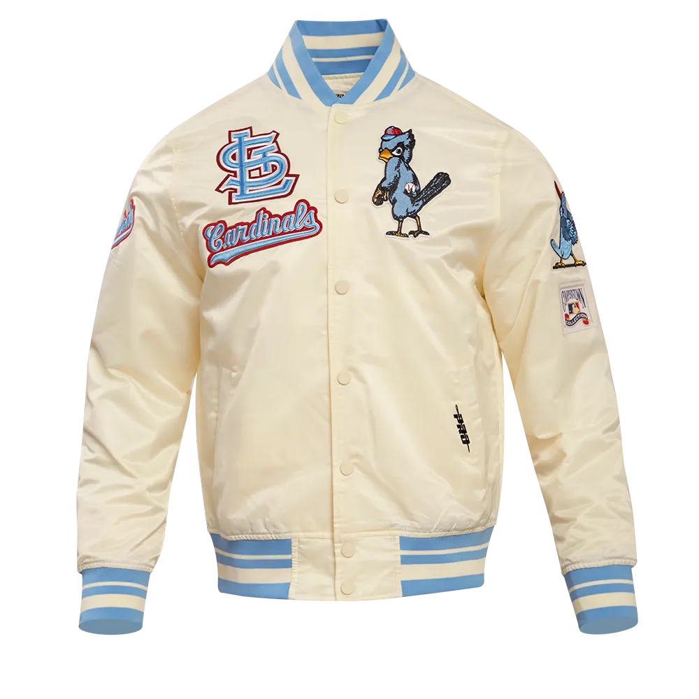 MLB ST. LOUIS CARDINALS RETRO CLASSIC MEN'S RIB SATIN JACKET (EGGSHELL/UNIVERSAL BLUE)