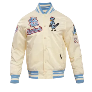 MLB ST. LOUIS CARDINALS RETRO CLASSIC MEN'S RIB SATIN JACKET (EGGSHELL/UNIVERSAL BLUE)