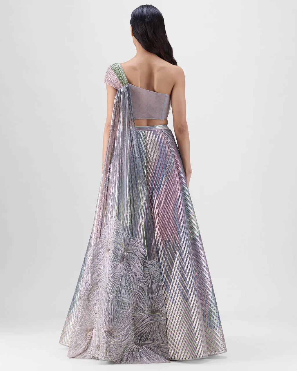 Multicolored Structured Lamina Scale Skirt Set