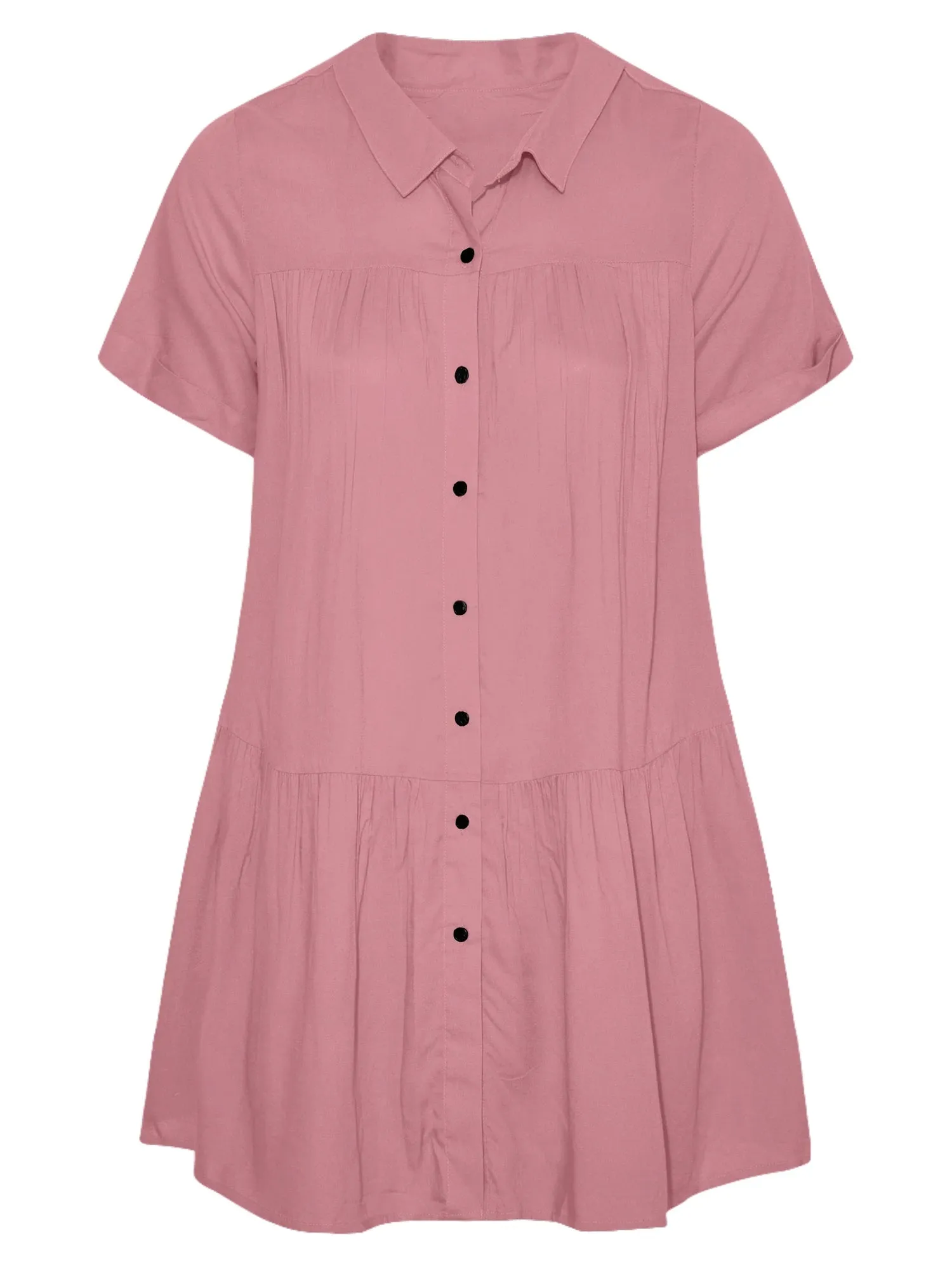 Plus Size Summer Elegant Longline Smock Shirt Women Short Sleeve Black Casual Tiered Blouse Large Size Loose Solid Shirt 4XL 5XL
