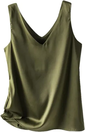 Women Casual Solid Satin Silk Vest Tops Summer V-Neck Thin Sleeveless Camisole Shirt