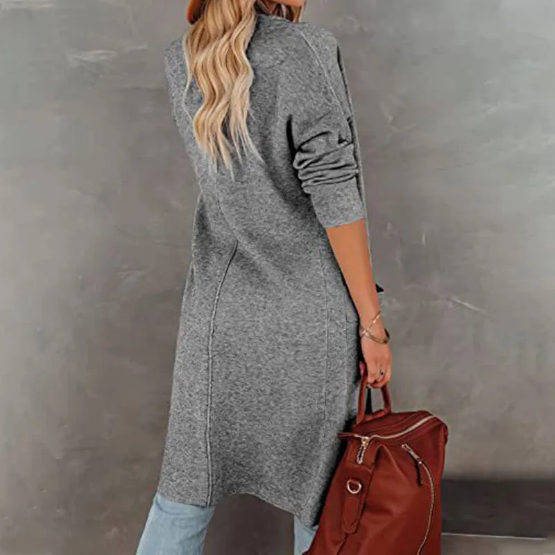 Women's Open Front Lapel Long Trench Coat